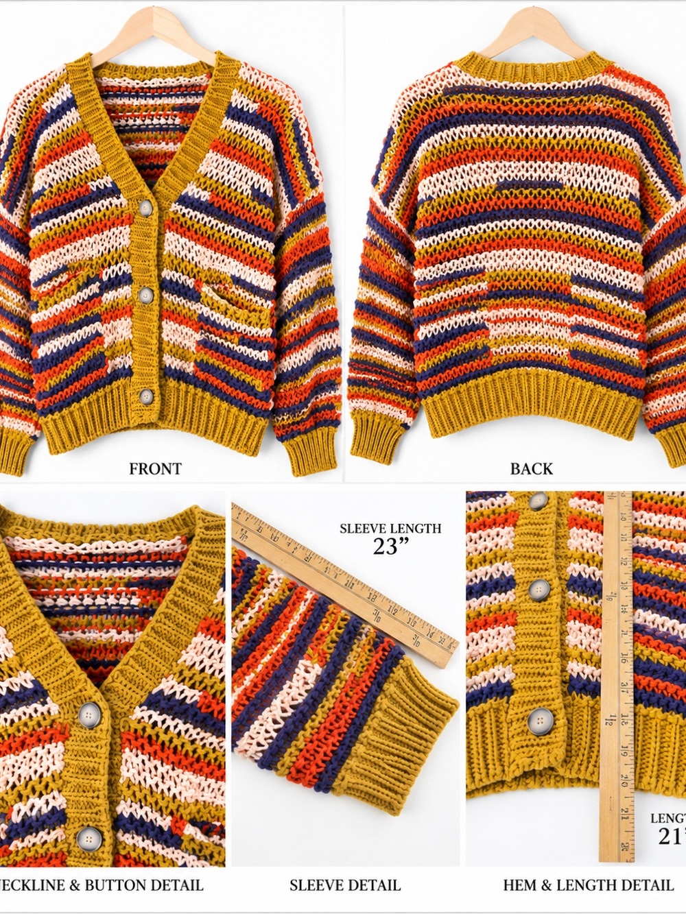 ZARA Chunky Crop Knit Multicolor Cardigan L/XL Button Front Statement 
Sweater - Picture 3 of 6